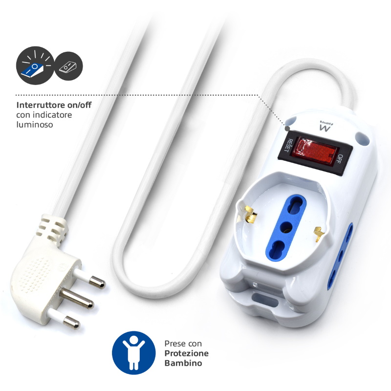 Multipresa 3 posizioni con spina 10A salva spazio
